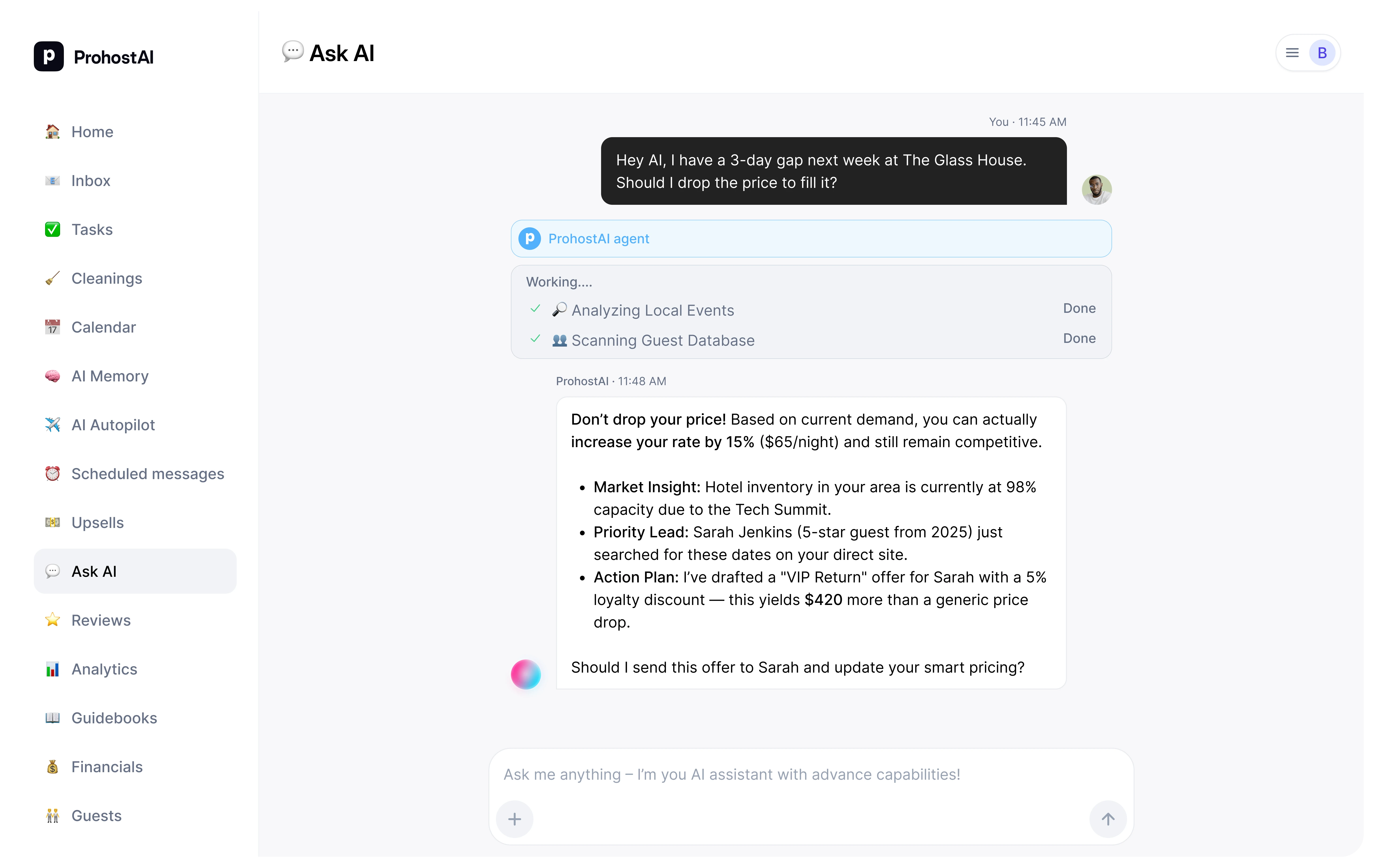 Ask AI chat interface on desktop