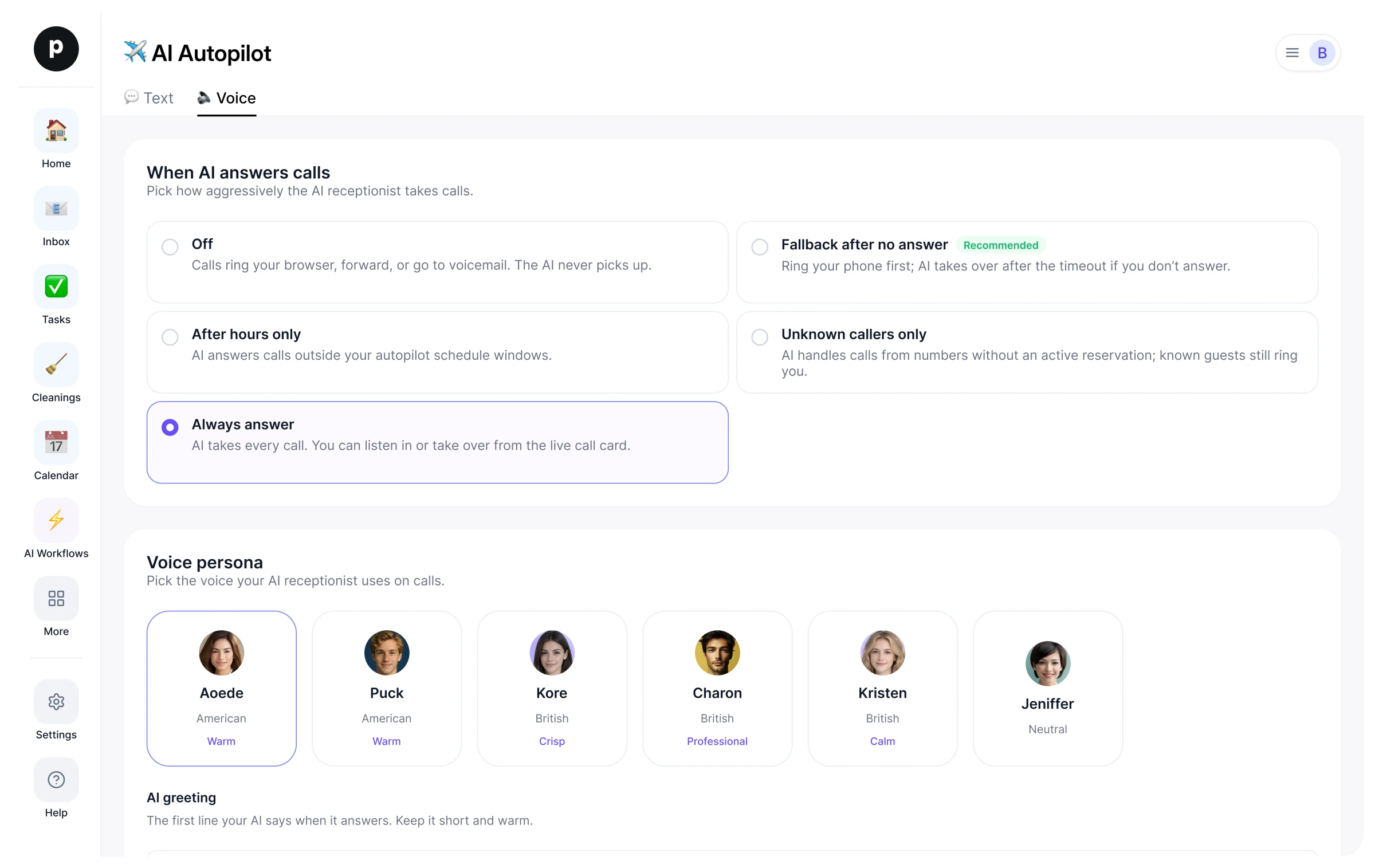 AI receptionist voice