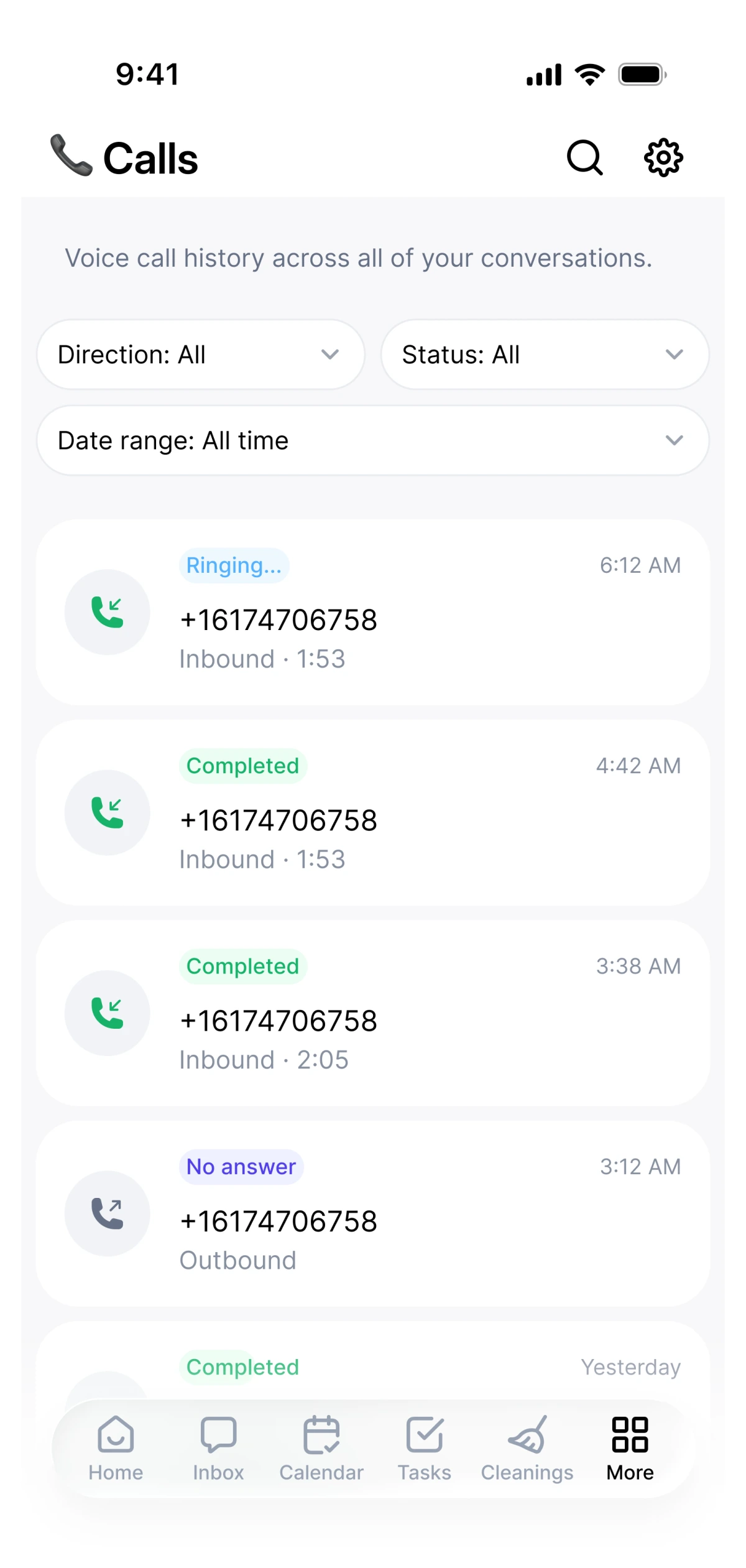 A complete call history